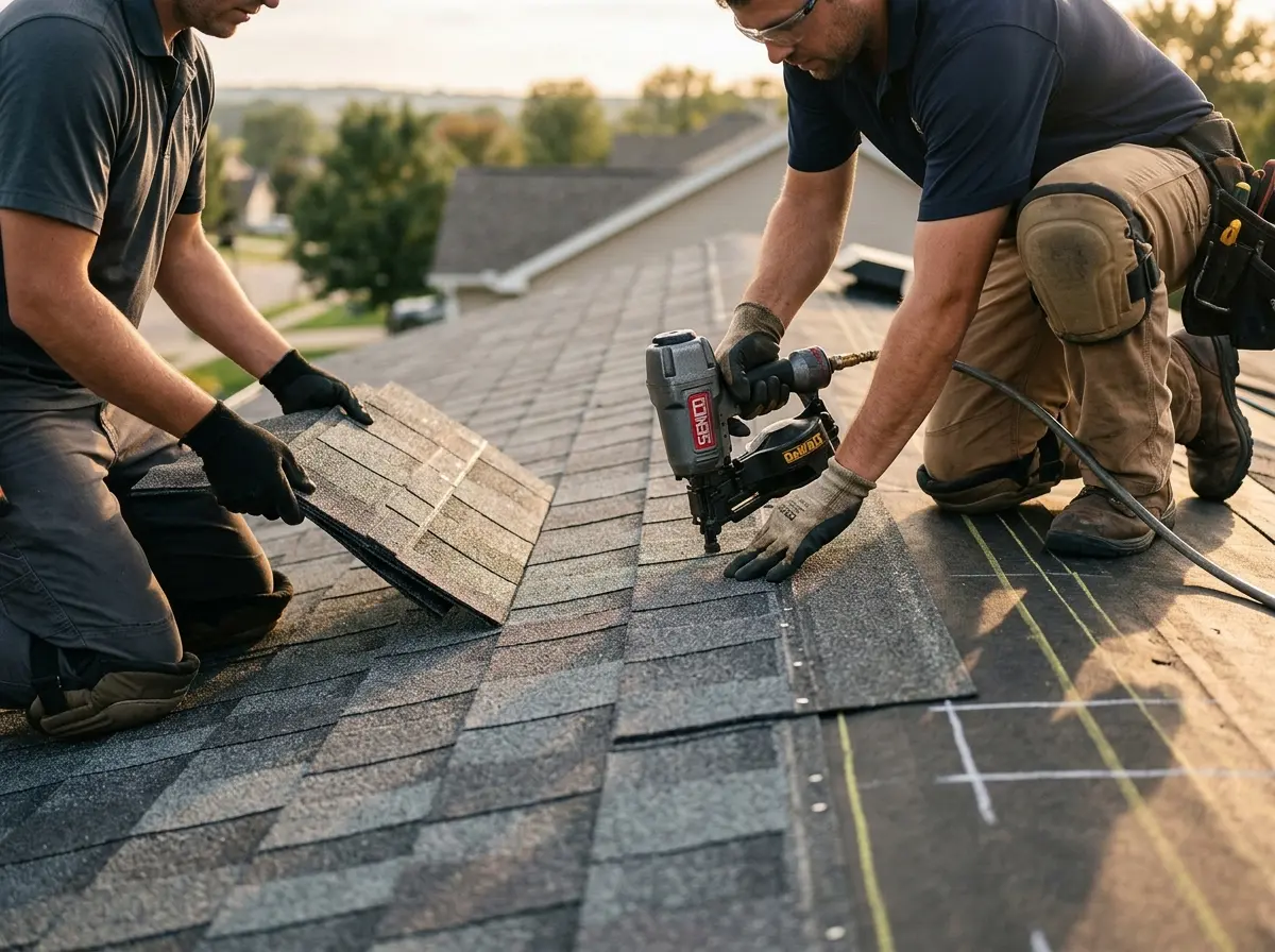 Professional roofer working on a residential roof in Port Angeles